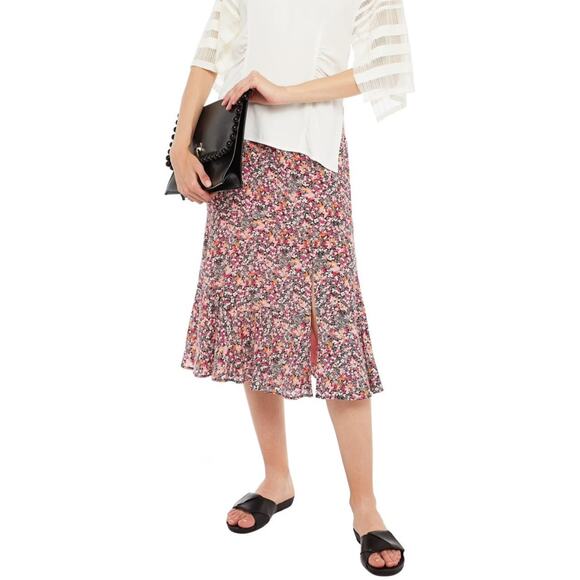 Altuzarra Silk Floral Midi Skirt Pink Medium Cottagecore Coquette Romantic Fall - Picture 1 of 7